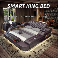 Lit king size en cuir avec fonction massage électrique intelligente