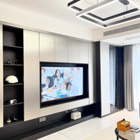 Console multimédia avec éclairage LED, design minimaliste, MDF noir, bois massif, pour salle de divertissement