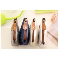 Dompet Koin Wanita Baru Gaya Korea Dompet Kanvas Antik Tas Persegi Kecil Berbentuk Kerang dengan Ritsleting Gantungan Kunci Pola Geometris