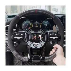 Volante Deportivo de Fibra de Carbono con Franja Superior Negra Brillante y Revestimiento de Gamuza para <span class=keywords><strong>Mercedes</strong></span> <span class=keywords><strong>Benz</strong></span> Clase S, C63s, C55, GLA45 AMG, Gran Venta - Product Image 1