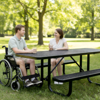Mesa de Picnic Rectangular de Metal Moderna Multifuncional OEM de 96 Pulgadas, Apta para Discapacitados, para Jardín, con Dos Bancos, para Uso en Parques y Hoteles