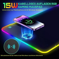 Tapis de souris personnalisé imperméable avec charge sans fil pour ordinateur, tapis de souris LED Qi 10 W pour votre espace de travail, tapis de souris RGB pour jeux