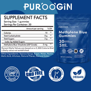 Bilişsel fonksiyon mitokondriyal enerji desteği Gummies mavi Falovr için beyin fonksiyonu metilen takviyesi Gummies 5mg artırmak - Product Image 3