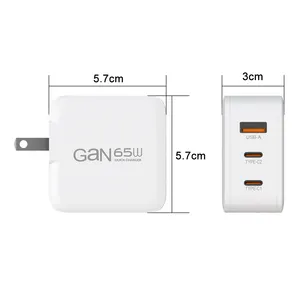 Factory Direct Fast PD 65W Type C GaN Laptop USB Charger for Apple for Samsung