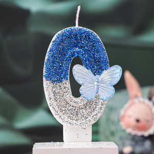 Venta al por mayor de velas de cumpleaños de 0 a 9 figuras, velas de pastel de mariposa azul brillante, suministros de decoración para fiesta de cumpleaños de niños - Product Image 3