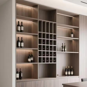 ตู้เก็บไวน์แบบฝังผนังทันสมัยพร้อมไฟ LED ตกแต่งผนังไม้สำหรับบาร์ในบ้าน - Product Image 1