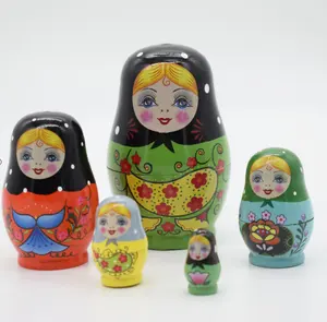 HOYE CRAFT Kids Colorful Cute Cartoon Matryoshka Doll 5pcs Layers Russian Doll Wooden Toy
