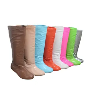 Fille genou haute princesse bottes enfants doux Strech confort botte bébé enfant en bas âge fermeture éclair latérale talon bas pompes hiver automne chaussures