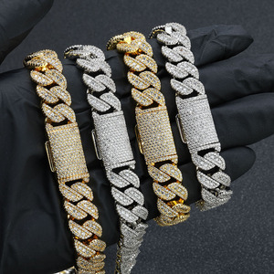 NUOYA 14MM <span class=keywords><strong>Argent</strong></span> Plaqué Cubain Lien <span class=keywords><strong>Bracelet</strong></span> Glacé Diamants Bling Hip Hop Bijoux Cadeau pour Unisexe <span class=keywords><strong>Luxe</strong></span> Miami Cubain Chaîne - Product Image 6