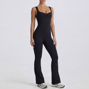 Mono de yoga sin mangas con espalda cruzada y cuello en V, de pierna acampanada, de tela elástica transpirable, para uso diario y yoga, OEM ODM - Product Image 4