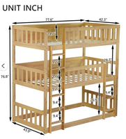 Dreistöckiges Einzelbett mit Integrierten Leitern (Oben & Unten) Massivholz Material Umwandelbares Plattform-/Hochbett Naturfarbe