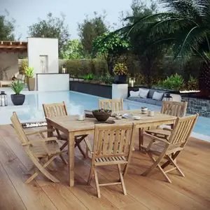 Juego de <span class=keywords><strong>comedor</strong></span> al aire libre de <span class=keywords><strong>teca</strong></span> para patio al aire libre de 7 piezas con muebles naturales - Product Image 1