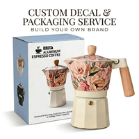 Cafetière Moka Kingze OEM ODM personnalisée avec décalcomanie, 150 ml, 300 ml, poignée en bois de hêtre, marque privée