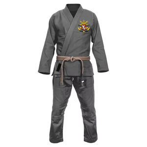 Kimono BJJ unisexe gris, coupe classique, 100% coton respirant, logo brodé sur le devant, durable, 100g, vêtements de sport de combat - Product Image 1