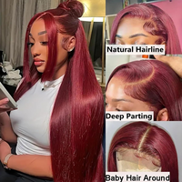 Perruque bordeaux en cheveux humains 99J, Lace Front HD 13x6, cheveux brésiliens vierges rouges lisses, sans colle, pré-épilée, pour femmes noires