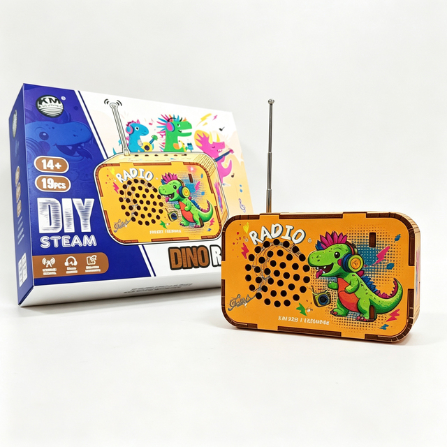 Wooden DIY Dinosaur Radio STEM Kit 3D Assembly FM Receiver Educational Science Building Toy Radio for Kids