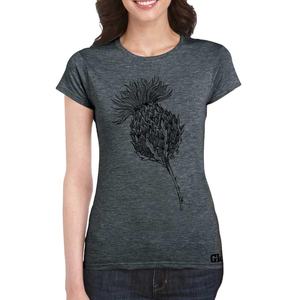 T-shirt décontracté pour femme en coton biologique gris chiné, col rond, manches courtes, imprimé personnalisé, broderie, style streetwear - Product Image 4