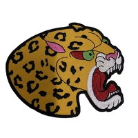 Patchs brodés Tête de léopard à coudre, style tatouage avec bordure Merrowing, pour vestes, jeans, sacs, chapeaux, badge animalier durable