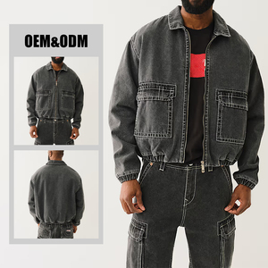 Áo khoác nam Y2k acid wash, phong cách đường phố, dày dặn, thêu nổi, denim vintage, kiểu dáng hộp, ngắn, áo khoác dày - Product Image 3