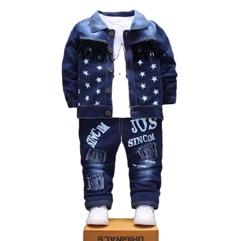 Conjunto de roupas infantis para bebês meninos jeans primavera outono 3 peças conjunto de roupas casuais infantis