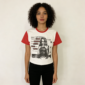T-shirt da <span class=keywords><strong>donna</strong></span> personalizzata stile Y2K estivo, patchwork a <span class=keywords><strong>quadri</strong></span> con stampa DGT, a contrasto di colore, crop top sexy, vestibilità slim - Product Image 4