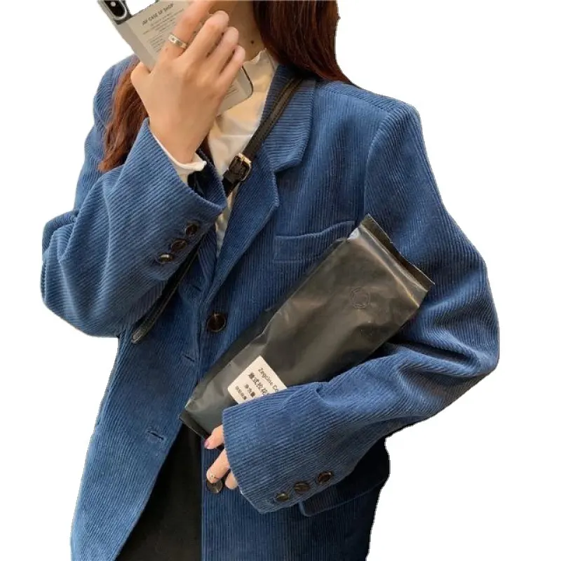 Retro Thick Corduroy Jacket Long Sleeve Office Lady 2022 Women Outerwear Loose Suit Coats Blazer