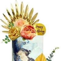 Feuilles de palmier et de ginkgo décoratives en papier écologique blanc doré pour gâteaux de Noël et d'anniversaire, vente en gros, assortiment de pièces