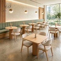 Ensemble de mobilier de restaurant écologique Ron Group : chaises en tissu, banquette en velours, table carrée ou ronde en bois sur mesure pour café