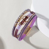 Bracelet tressé multicouche en PU de style occidental, double boucle, fait main, pour femme, en alliage de zinc électroplaqué, souvenir tendance, vente en gros
