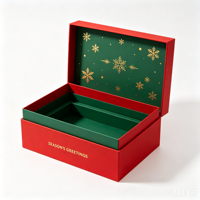 Weihnachtliche wiederverwendbare Geschenkbox aus Papier mit ausgestanztem Sichtfenster, Goldfolienrand, Schwammeinlage und Magnetverschluss für Schokoladensets – Direkt vom Hersteller