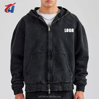 Veste à capuche décontractée en jean de haute qualité, coupe ample, doublée, zippée, 100% coton, en jean noir délavé, pour homme, style vintage