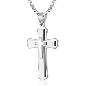 Collier pour homme en acier inoxydable 316L, classique, avec pendentif croix Jésus plaqué or 18 carats, résistant au ternissement, bijoux chrétiens pour homme - Product Image 2