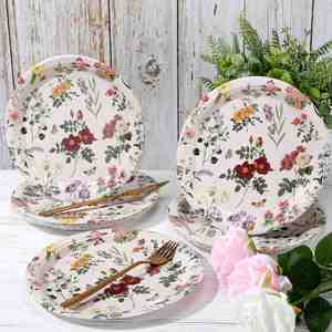 FDA Approved 9-Inch White CMYK Watercolor Floral <b>Disposable</b> <b>Plate</b> 350gsm Party Supplies - Product Image 3