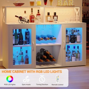 Mueble Bar Moderno <span class=keywords><strong>de</strong></span> Madera con Estantes para Vino, Luz LED, Estación <span class=keywords><strong>de</strong></span> Carga y Portavasos para el Hogar - Product Image 6