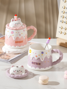 Business Gift Eco-Friendly Porcelain Coffee <b>Mug</b> with <b>Lid</b> Handgrip Candle Spoon-460ml Capacity - Product Image 3