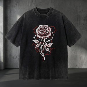 <b>Men's</b> Black Cotton <b>T</b>-<b>Shirt</b> With White Rose <b>Floral</b> Print O-Neck Short Sleeve Casual Regular Fit - Product Image 6