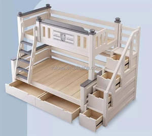 Tempat tidur anak kayu penuh dengan rak buku Modern tempat tidur susun ekstra tebal dengan tangga rumah kamar tidur tempat tidur orang tua anak dengan laci - Product Image 3