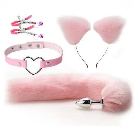 Bondage Set Frauen Leder Pink BDSM Tail Neck Collar