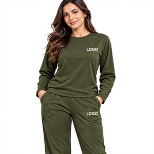 Survêtement en coton pour femme, manches longues, col rond, coupe ample, vêtements décontractés avec poches latérales et taille élastique - Product Image 4