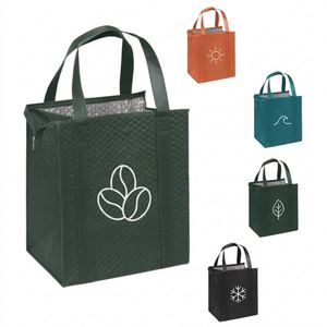 Sac isotherme réutilisable et écologique en non-tissé, simple, pour courses, conservation alimentaire, sacs d'épicerie personnalisés avec longues poignées - Product Image 1
