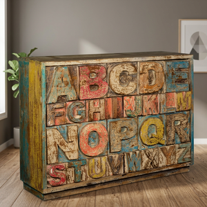 Mueble de Estilo Industrial Vintage con Múltiples Cajones, Diseño ABCD, Madera Reciclada Sólida, Ecológico, para Sala de Estar, Villa, Casa de Campo, Apartamento - Product Image 3