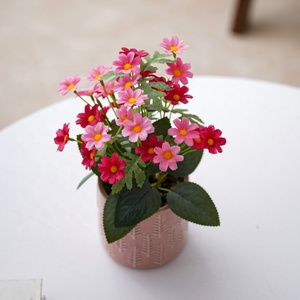 ดอกไม้ตกแต่งของขวัญวันวาเลนไทน์ดอกกุหลาบพลาสติกดอกไม้ประดิษฐ์สีชมพูพร้อมกระถางดอกไม้ - Product Image 3