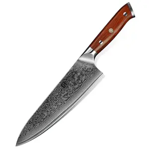 מכירה לוהטת 8 אינץ מקצועי יפני סגנון דמשק פלדת rosewood ידית שארפ מטבח שף סכין עם אריזת מתנה