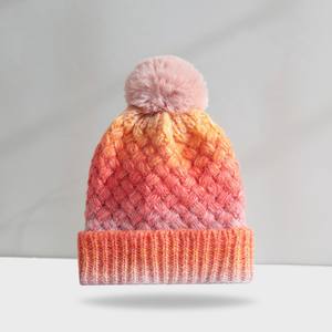 Femmes Dames Épais Chaud Doublé Fausse <span class=keywords><strong>Fourrure</strong></span> Pompon Twisted Waffle Knit Tie Dye Beanie <span class=keywords><strong>Toque</strong></span> Colorful Warm Pattern Knitted Winter Hat - Product Image 4