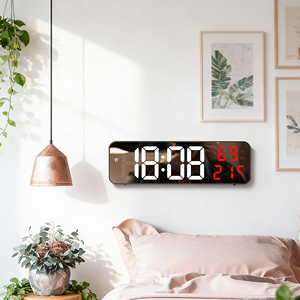 Horloge murale intelligente moderne en plastique avec affichage LED numérique, miroir, alarme, température et humidité, alimentation USB/piles, pour salon - Product Image 5