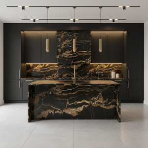 YDSTONEナチュラルブラックゴールドマトリックスチタン花崗岩スラブマグマゴールド花崗岩カウンタートップ用 - Product Image 4