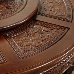 Mesa de Comedor Redonda de Madera Maciza con Sillas, Mesa Redonda Grande de Roble Chino Tallado de 1.8 Metros - Product Image 3