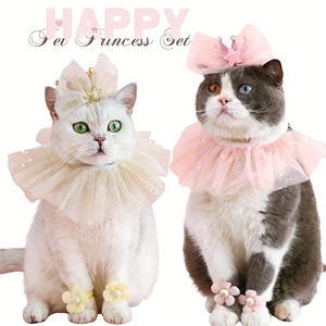 Ensemble de fête d'anniversaire pour animaux de compagnie : Bavoir à paillettes, Couronne, Nœud papillon de princesse, Bandeau et Fleur pour pattes - Product Image 1
