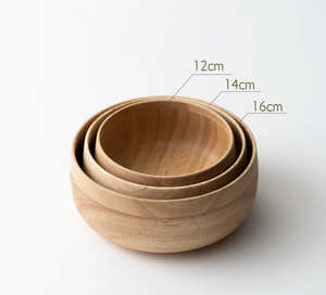 Bol à salade rond en bois de style japonais créatif pour le stockage des fruits et les fêtes lavables au lave-vaisselle respectueux de l'environnement - Product Image 5