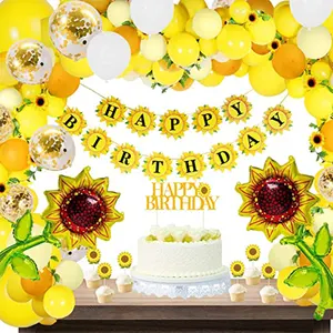 globo de topper de la torta de cumpleaños Suppliers-Banner de Cumpleaños feliz chico o chica girasol globo Topper de la torta de cumpleaños de girasol decoraciones de fiesta de cumpleaños suministros